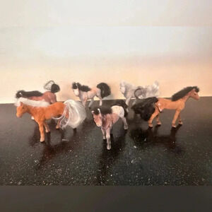 Flocked Felt Toy Horse Pony Figures Lot Of 6